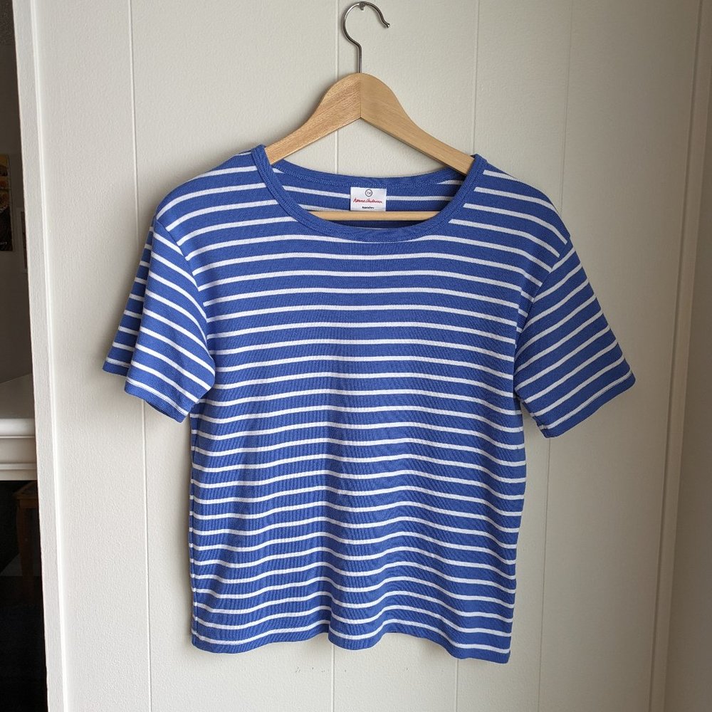 Hanna Andersson blue and white striped t-shirt, Size Medium
